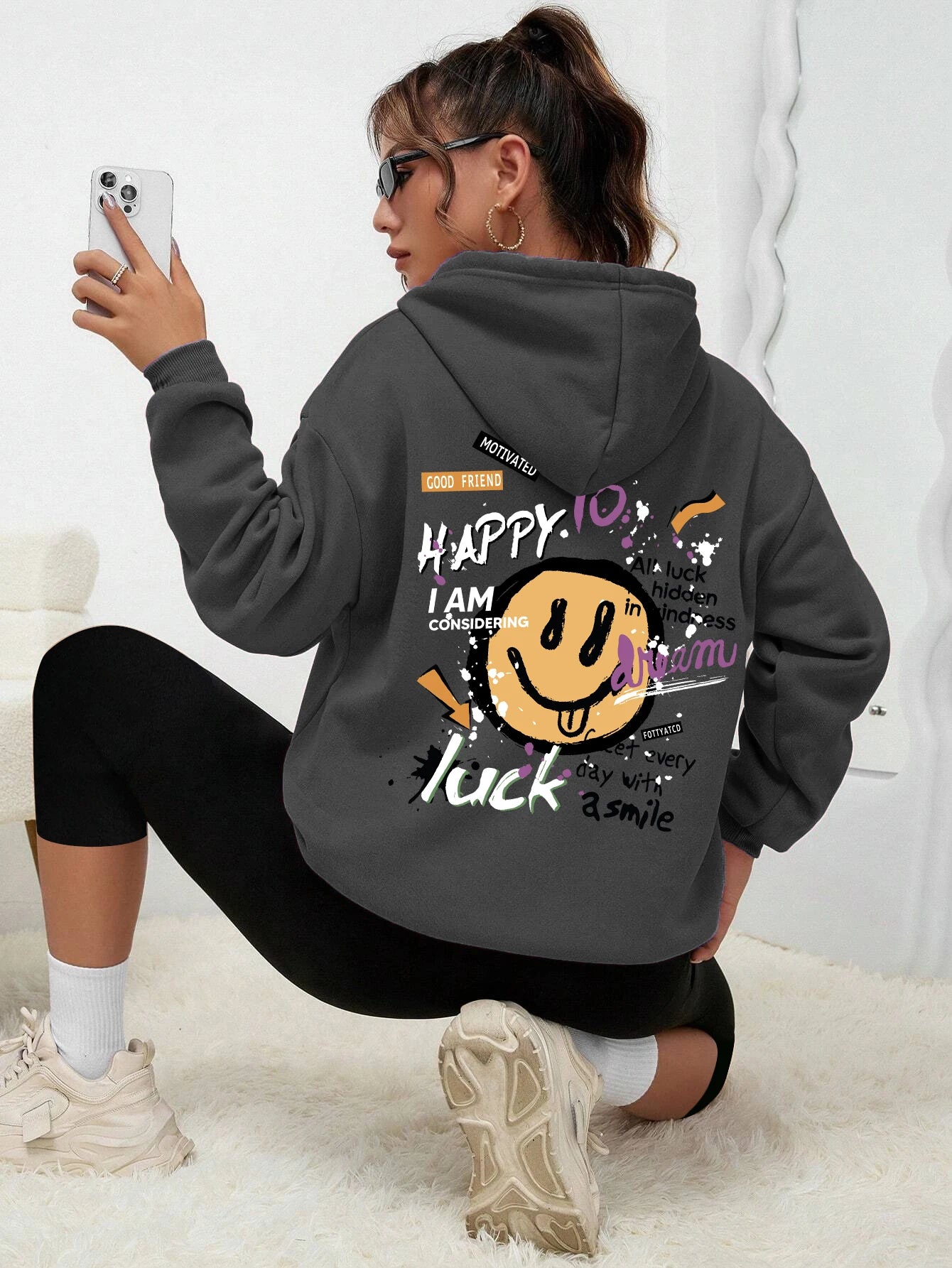 Interesting Graffiti Printing Women Hoodie Fashion Street Hoody Casual Versatile Sweatshirt Autumn Fleece S-Xxl Female Clothing.