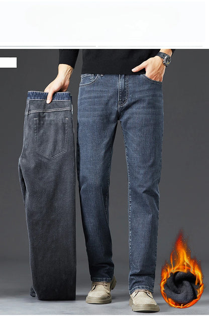 Tall Men Denim Pants Fleece Thick Warm Winter Stretch Jean Male Extra Long Length Leg Trouser 115cm 190cm Black Skinny Thin Slim.