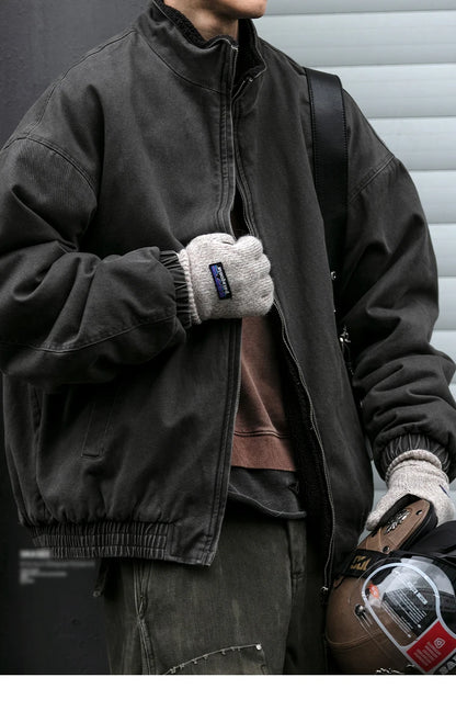 Japanese Vintage Polar Fleece Jacket Men Winter High Quality Thick Jacket Korean Streetwear Loose Couple Trendy Warm Coat Male.