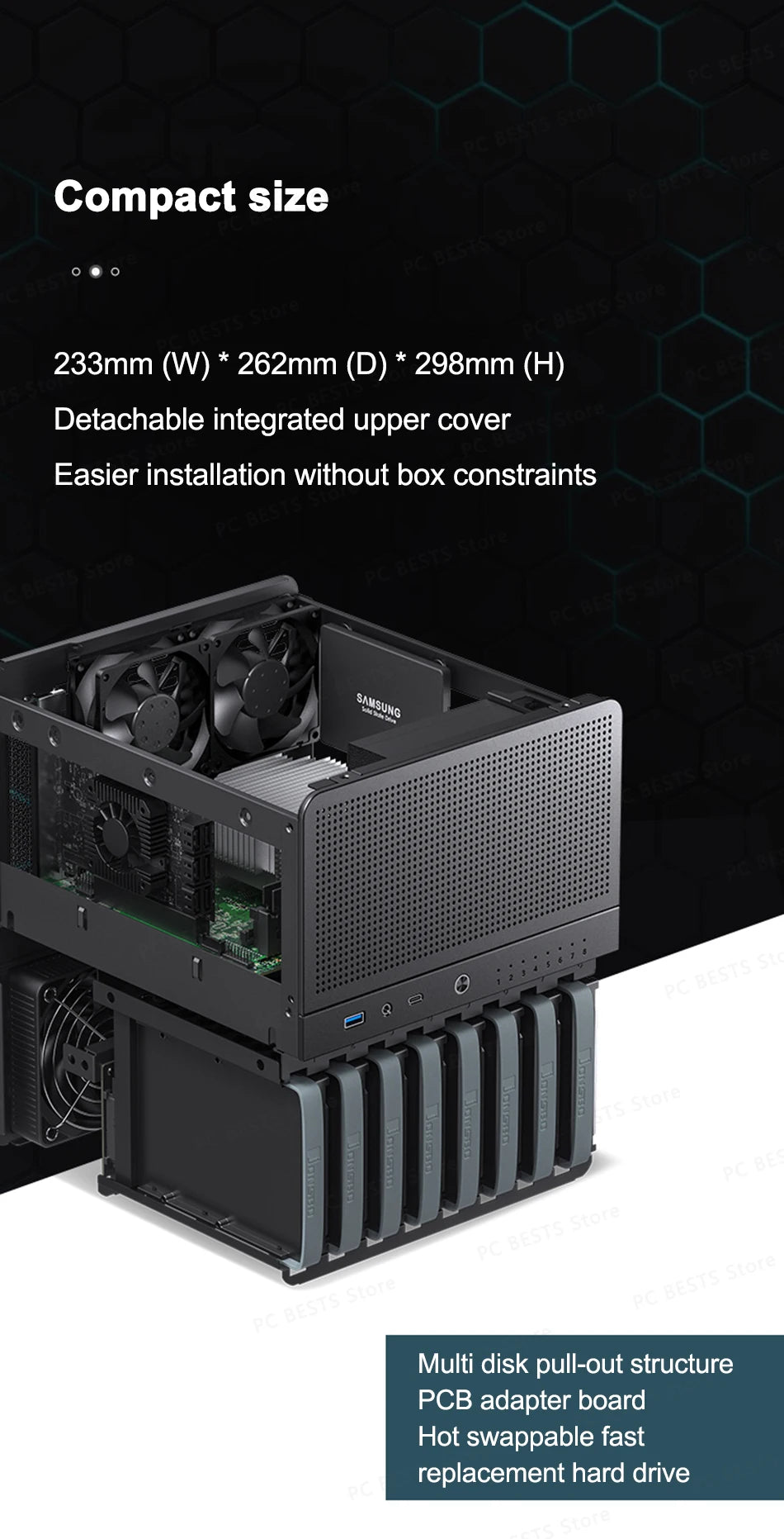 Jonsbo N3 NAS ITX Mini Case All-In-One Aluminum Office Desktop Chassis 8 Hard Disk Location Support 250mm Graphics Card PC Case.