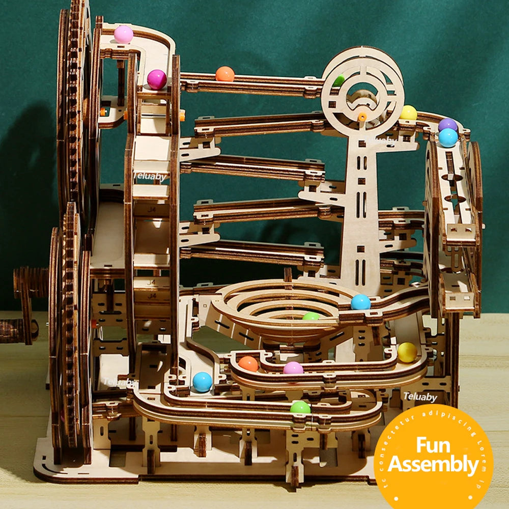 3d Wooden Puzzle Marble Runs Mechanical Puzzles Self Assembly Toy STEAM Educational Toys Model Building Kits for Kids Adult Gift.