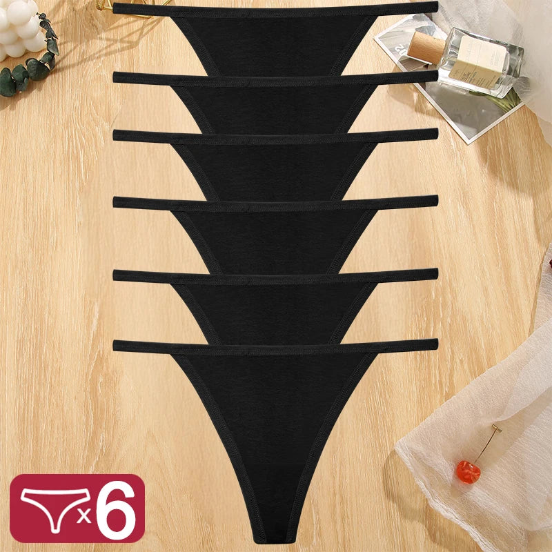 FINETOO 6PCS/Set Sexy Women Cotton G-String Underwear Low Waist Panties Girl T-back Panty Soft Thin Strap Femme Thong Lingerie
