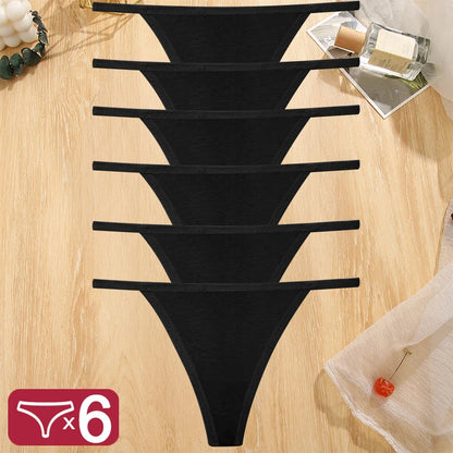 FINETOO 6PCS/Set Sexy Women Cotton G-String Underwear Low Waist Panties Girl T-back Panty Soft Thin Strap Femme Thong Lingerie