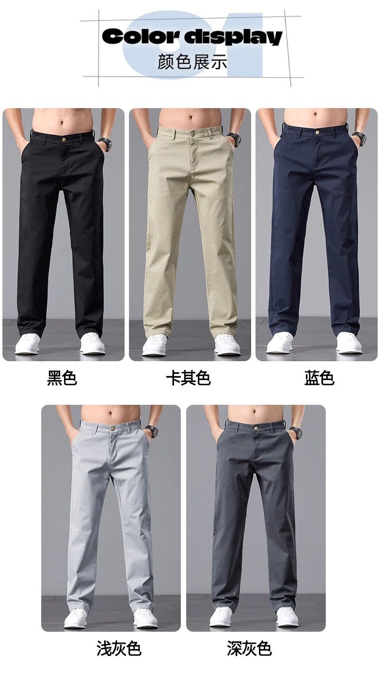 2025 Stretch Men Pants Straight Fit Cotton Golf Trouser Male Spring Summer Formal Dress Office Work Casual Black Navy Blue Khaki.