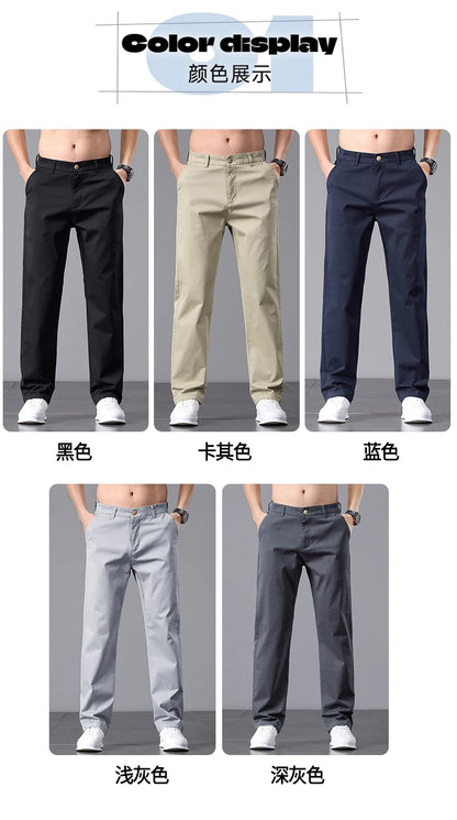 2025 Stretch Men Pants Straight Fit Cotton Golf Trouser Male Spring Summer Formal Dress Office Work Casual Black Navy Blue Khaki.
