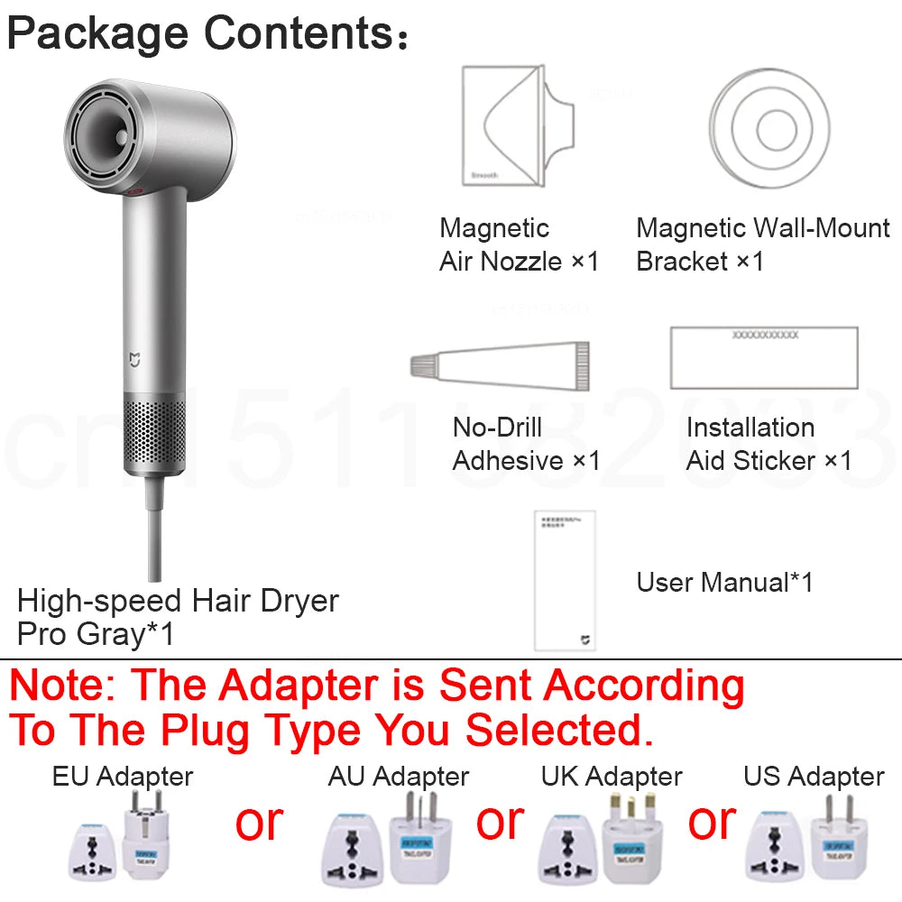 XIAOMI MIJIA High‑Speed Hair Dryer Pro,110k RPM,70 m/s Air,8 Airflow Modes,50 °C Constant Temp,200M Ions,CN Version With Ada.