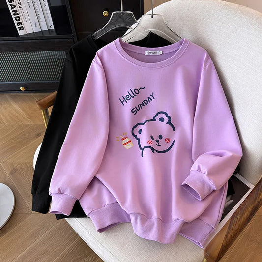 170 kg Plus Größe Damen Büste 170 Frühling Herbst Lose Langarm Cartoon Print Pullover Sweatshirts 4XL 5XL 6XL 7XL 8XL 9XL