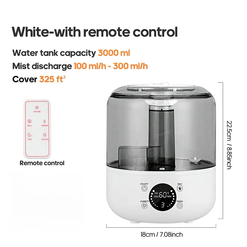 CK2 3L Professional Large Capacity Household Silent Air Humidifier Plant Spray Aroma Diffuser with Remote Control Timer.