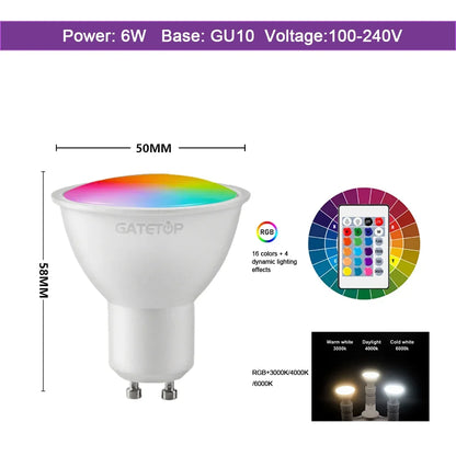 Smart RGBW LED Bulbs and Tubes Spotlight E27 GU10 E14 B22 with Infrared Remote Control for Family Party Decoration