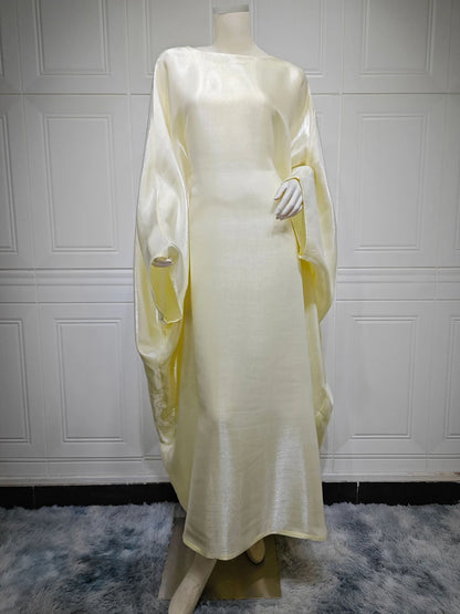 Siskakia Muslim 2024 New Eid Dresses Solid Shiny Satin Batwing Sleeve Modest Kebaya Turkish African Women Abayas Saudi Clothing