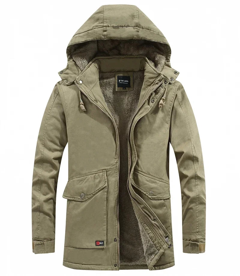 Parkas Coat Military Windproof Hooded Jackets Man Washed Cotton Thick Fleece Casual New  Winter Warm Varsity Jacket Men