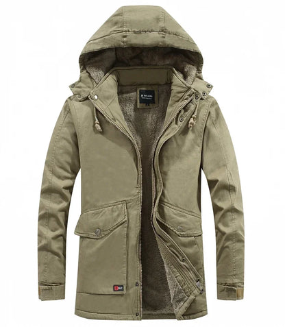 Parkas Coat Military Windproof Hooded Jackets Man Washed Cotton Thick Fleece Casual New  Winter Warm Varsity Jacket Men