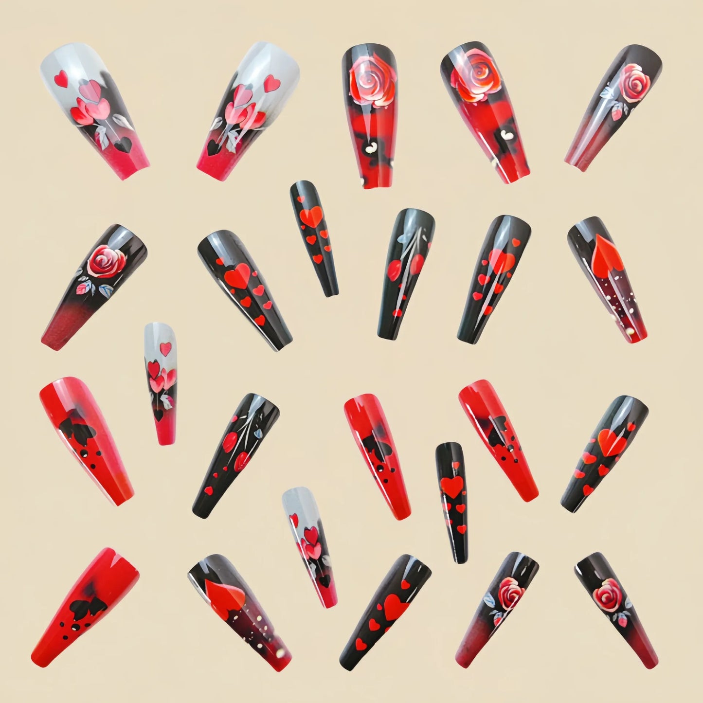 24pcs/set short medium long fake nails for Spring summer season gradient peach flowers butterfly heart press on false nail art.