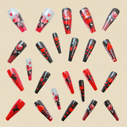 24pcs/set short medium long fake nails for Spring summer season gradient peach flowers butterfly heart press on false nail art.