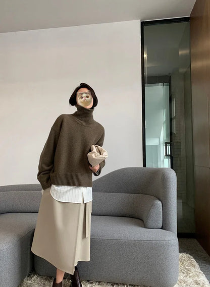 2023 Autumn and Winter New Thick  Sweater Women High Neck Pullover Sweater Warm Loose Knitted Base Sweater Jacket Tops