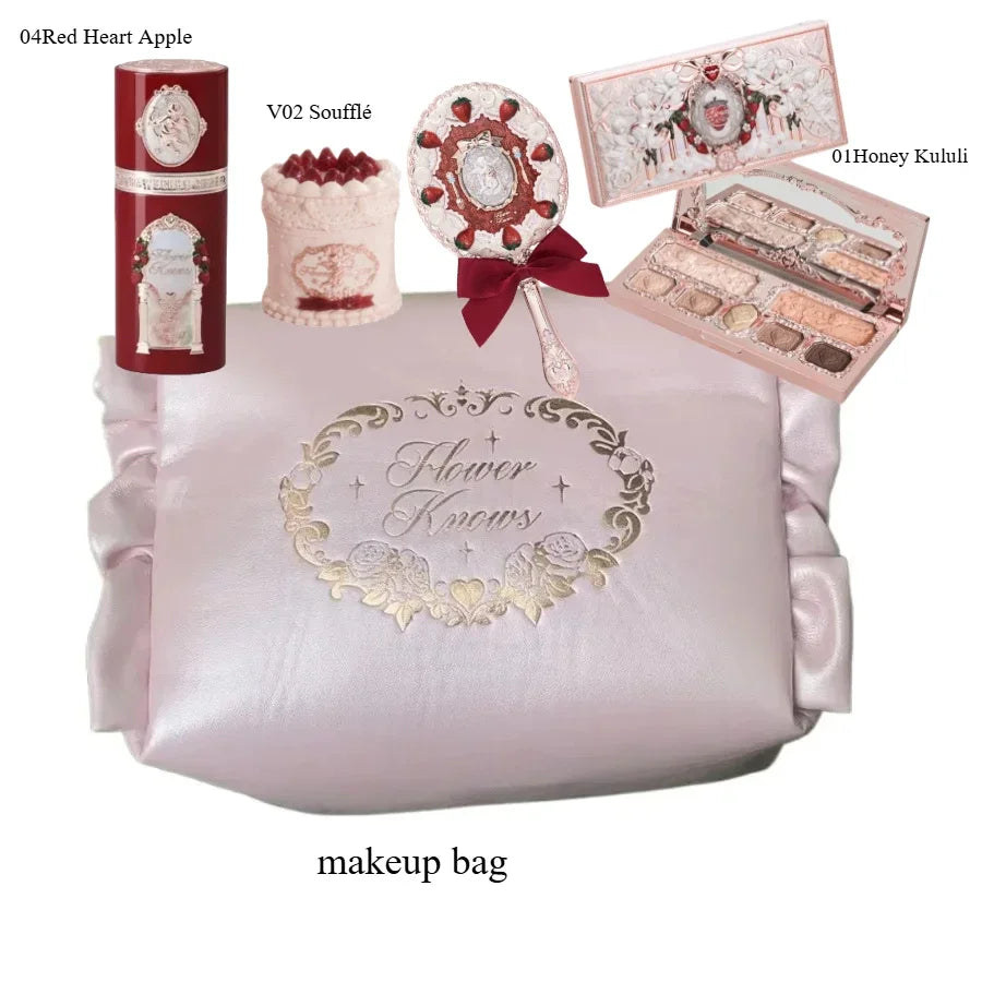 Makeup Set Flower Knows All in One GiftBox Glitter EyeShadow Palette Long Lasting Velvet Lip Cream Matte Blush with Cosmetic Bag.