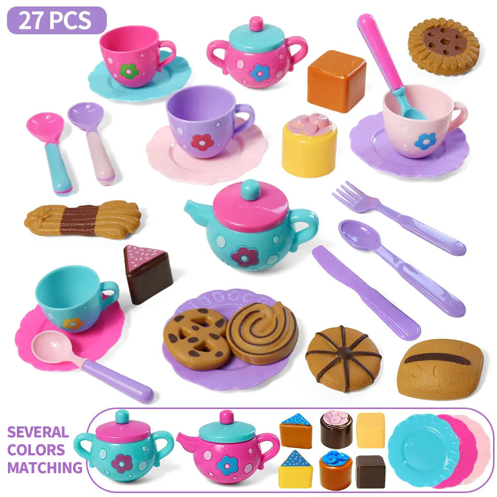Little girl tea party set, pretend afternoon tea dessert teapot set, princess tea time playing teapot kitchen toys, Easter gifts.