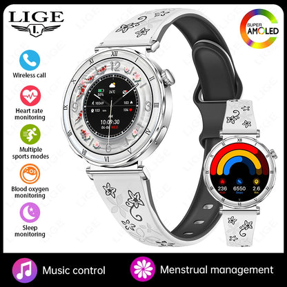 LIGE Luxury 1.19” AMOLED Screen Smart Watch Women Health Monitor Women's Wristwatch Bluetooth Call Waterproof Ladies Smartwatch