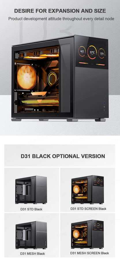 JONSBO Pinecone D31 M-ATX Computer Case Mesh Side Transparent ATX With Display Screen Games Chassis Support 360 Water Cooling.