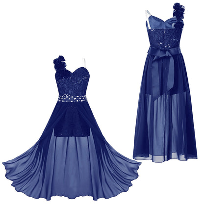 Elegantes Partykleid für Mädchen, Hochzeit, Geburtstag, Abschlussball, Bühne, Festzug, glänzende Pailletten, Perlenapplikation, Spitze, Chiffon, Overall-Kleider.