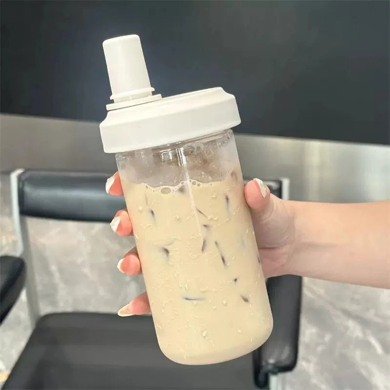 Pearl Straw Cup Transparent Plastic Water Bottle Portable Heat Resistant Drinkware Large Capacity Student Bubble Milk Tea Cup.