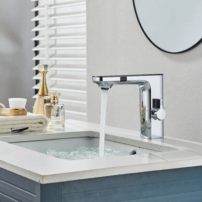 Touchless Sensor Basin Faucet Smart Digital Display Bathroom Sink Faucet Grey Sense Hot Cold Water Mixer Tap Battery Power