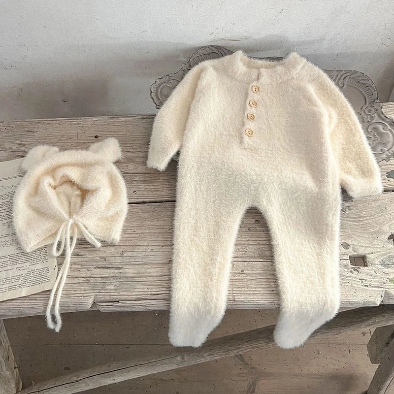 2024 neue Herbst Infant Baby Jungen Mädchen Overall + Hut Samt Einfarbig Lange SleevedNewborn Baby Mädchen Bodys Baby kleidung.
