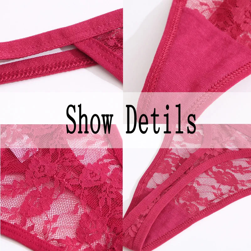 2PCS Sexy Lace Cotton Panties for Women G-String Underwear Perspective Thongs Solid Color Underpants Female Intimates Lingerie.