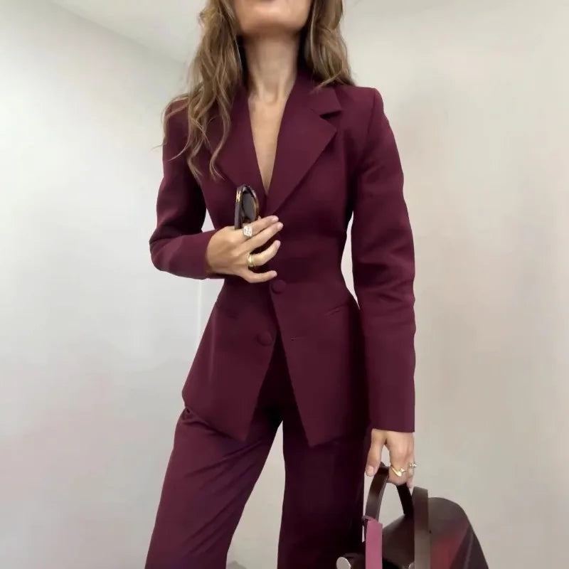 Women Fall Business Pant Suit Long Sleeve Formal 2 Piece Blazer Set Casual Office Work Slim Corset Outfits 2025.