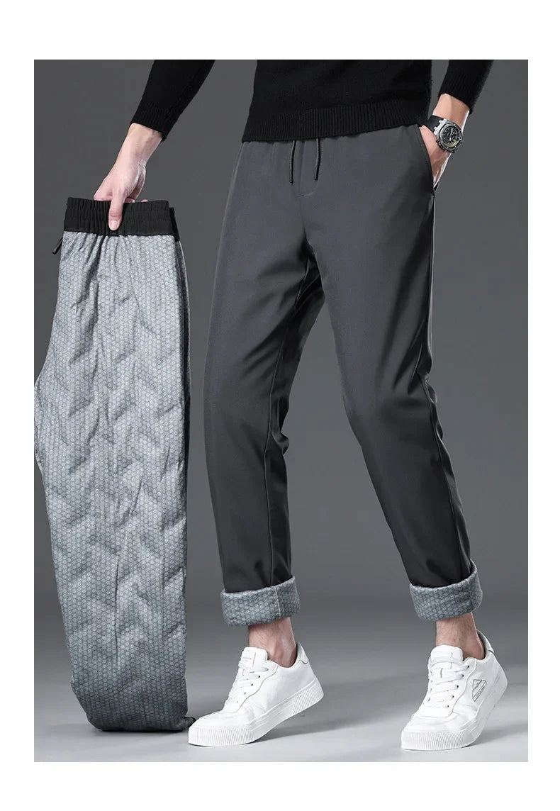 New Winter Men's Down Pants High Quality Thick Warm Goose Down Padded Business Casual Pants for Male Fashion Trousers Outerwear.
