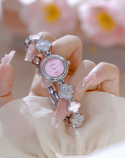 Women's Watch Lucky Four-Leaf Clover Bracelet Elegant Crystal Dress Watches for Women Fashion Luxury Small Quartz Ladies Clock.