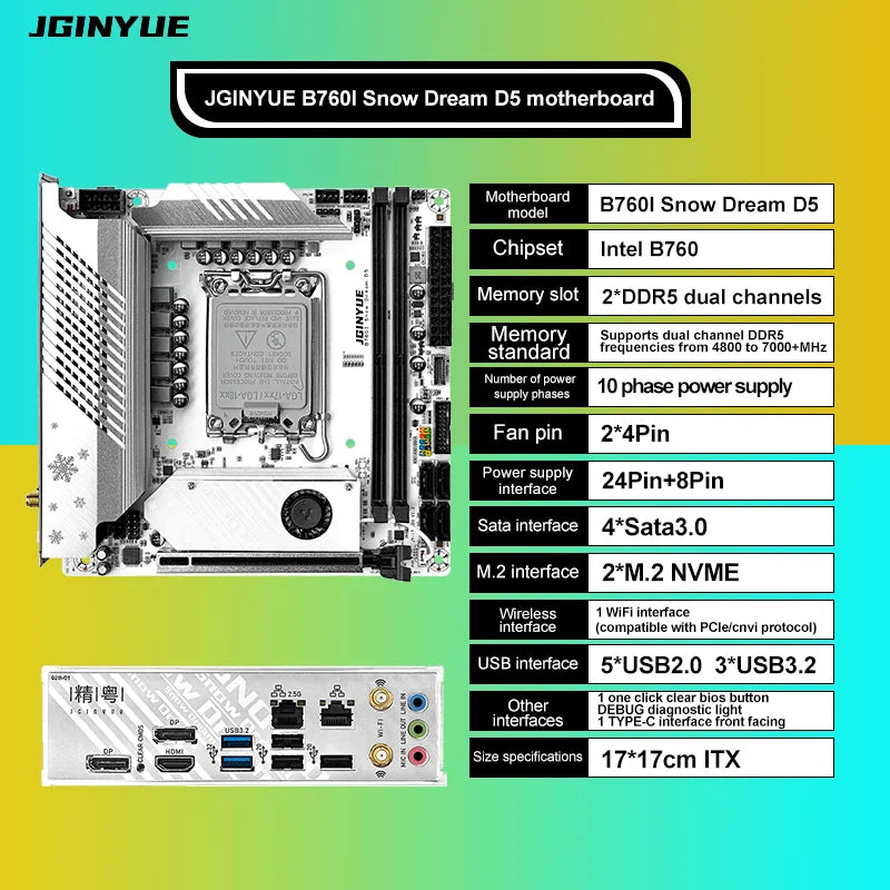 B760i ARGB WIFI DDR5 Motherboard mini ITX desktop computer 12/13 /14 generation processor DDR5 LGA1700 With WIFI6 AX201.