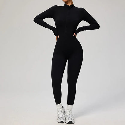 TRY TO BN Sports Yoga Jumpsuit Long Sleeves Zipper Sportswear Fitness Pants Workout Bodysuit One Piece Tights Women Gym Clothing
