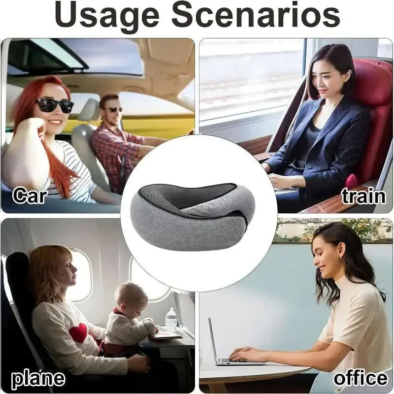 Travel Neck Pillow Memory Foam U-shaped Pillow Snail Style Travel Neck Support Portable Adjustable Soft Noon Break Sleep Pillows.