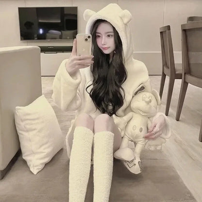 Stylish Pajama Sets for Women Kawaii Girls Autumn Winter Clothing Japan Style Long Sleeve Shorts Young Students Home Casual Soft.