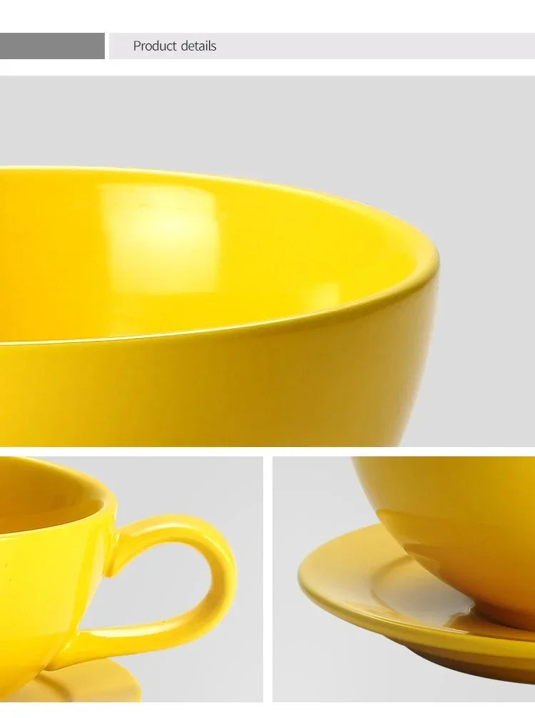 New Design Colourful Coffee Set Coffee Cup and Saucer Underglazed Low Procelain Cappuccino Latte Cup 250ml.