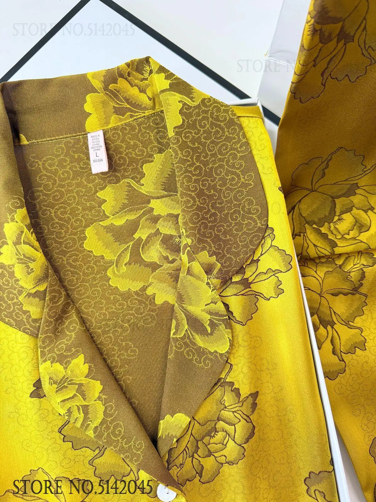 Chinese Style Print Flower 3PCS Pajamas Set Loungewear Summer New Women Sleepwear Short Sleeve Trouser Suit Silk Satin Homewear.