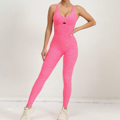 Seamless Yoga Jumpsuits Sports Fitness Peach Hip Raise Cross Beauty Back Dance Belly Contracting One-piece Tracksuits for Women.
