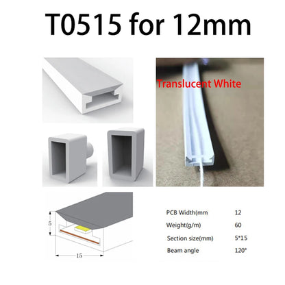 LED Silicone Neon Tube T0511 T0513 T0515 T0308 Flexible Protection Cover Transparent Matte Black Milky For 6-12mm WS2812  Strip.