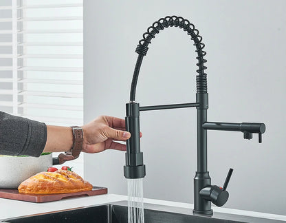 Pull Down Spring Kitchen Faucet Single Lever Hot Cold Mixer Water For Kitchen Sink Dual Spout Nozzle Faucets Crane