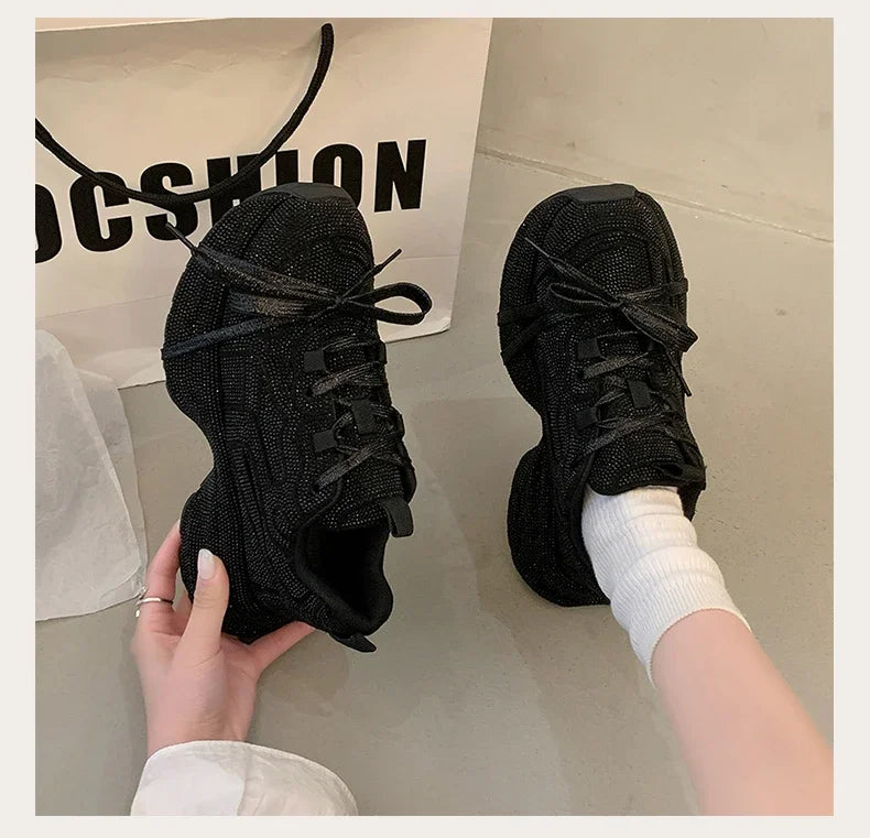 Top Quality Sneakers Women Skate Shoes Rhinestone Women Loafers Platform Fashion Shiny Women's Casual Shoes Crystal Sneaker.