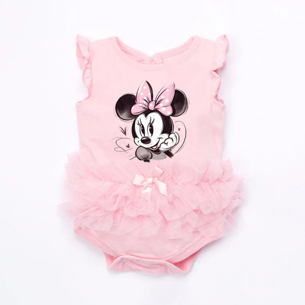 Neugeborene Prinzessin Mädchen Overalls Sommer Minnie Maus Gedruckt Mesh Bodys Baumwolle Baby Mädchen Kleidung.