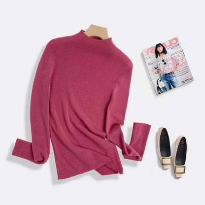 100% Ultra-fine Merino Wool Sweater Autumn and Winter Loose and Simple Semi-turtleneck Wool Bottoming Shirt Multi-color Sweater