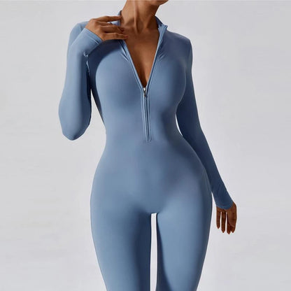 Womens Jumpsuits Long Sleeve Yoga Slim Fit Stretch One Piece Romper Sexy Fitness Female Basic Sportwears Tight Zipper Ladies.