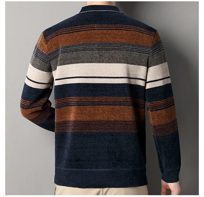 Men's Lapel Knit Pullover Sweater Autumn Winter Thick Warm Tops Casual Polo Collar T-shirt Knitting Polo Sweaters.