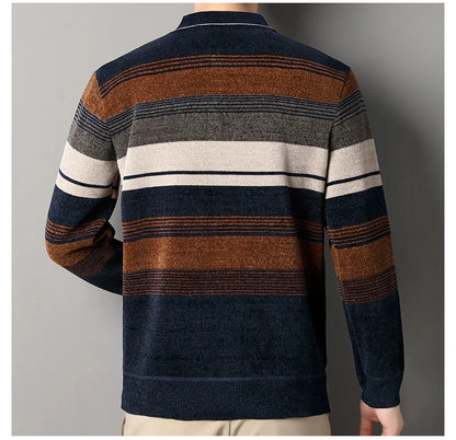 Men's Lapel Knit Pullover Sweater Autumn Winter Thick Warm Tops Casual Polo Collar T-shirt Knitting Polo Sweaters.