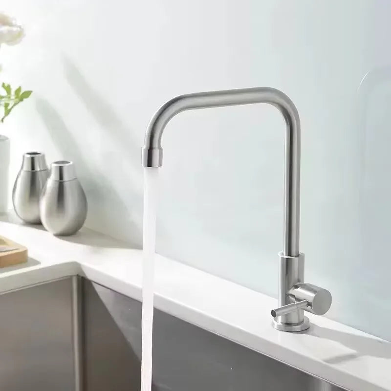 Stainless Steel Kitchen Faucet Single Lever Hole Tap Cold Sink Faucet Single Handle Deck Mounted Water Tap
