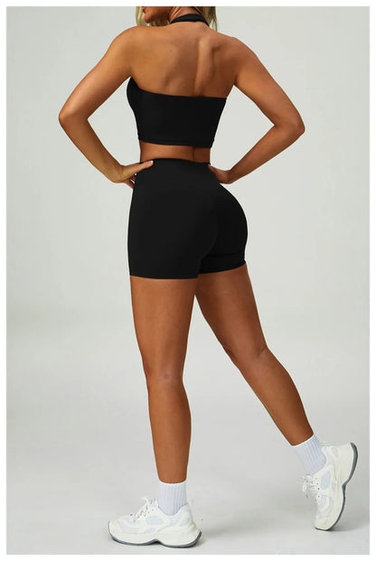 Yoga Shorts Set Women Sports Bra Long Sleeve Zipper Jacket Tight Fitting Pants Fitness Suit Outdoor Running 2PCS Workout Clothes.