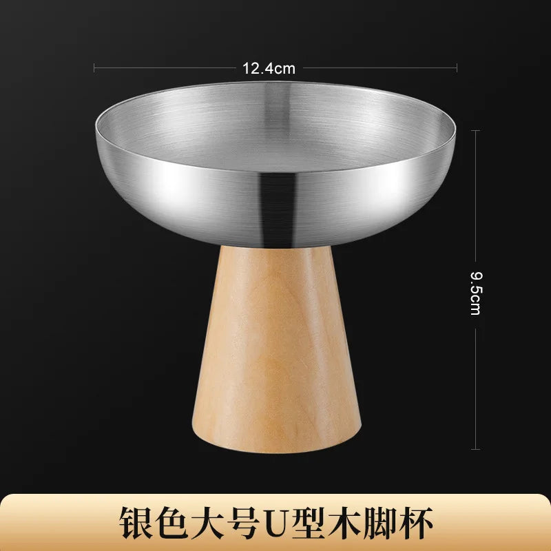 StainlessTea Tray Snack Tray Fruit Tray Salad Tray Steel Wooden Footed Cup High Foot Cup Ice Cream Cup Pudding Cup Dessert Plate