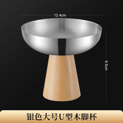 StainlessTea Tray Snack Tray Fruit Tray Salad Tray Steel Wooden Footed Cup High Foot Cup Ice Cream Cup Pudding Cup Dessert Plate